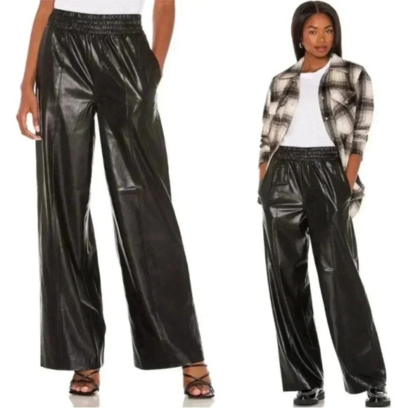 Blank NYC Faux Leather Wide Leg Pants, Black, Size Large - Picture 1 of 16